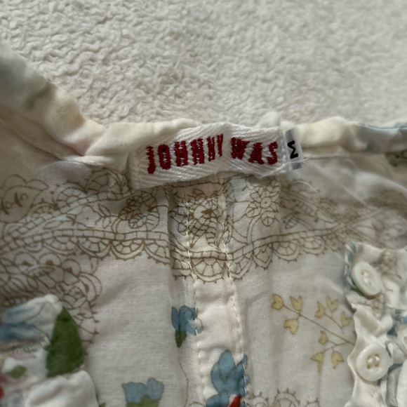 Johnny Was White Floral Short Sleeve Blouse - Picture 4 of 8